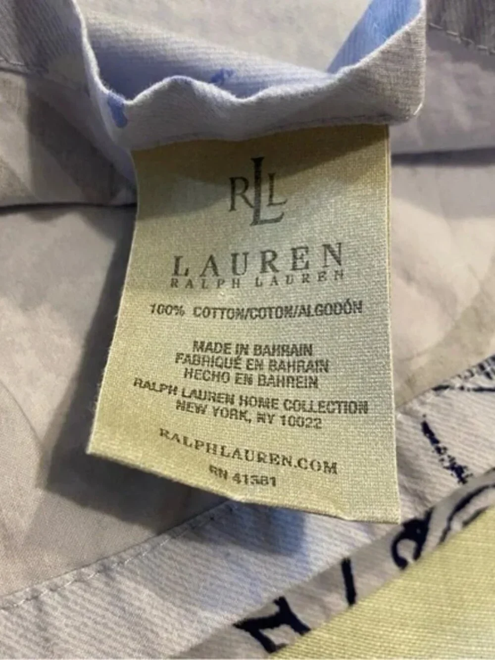 Lauren Ralph Lauren LRL blue 100% cotton Ellis University skulls twin flat sheet